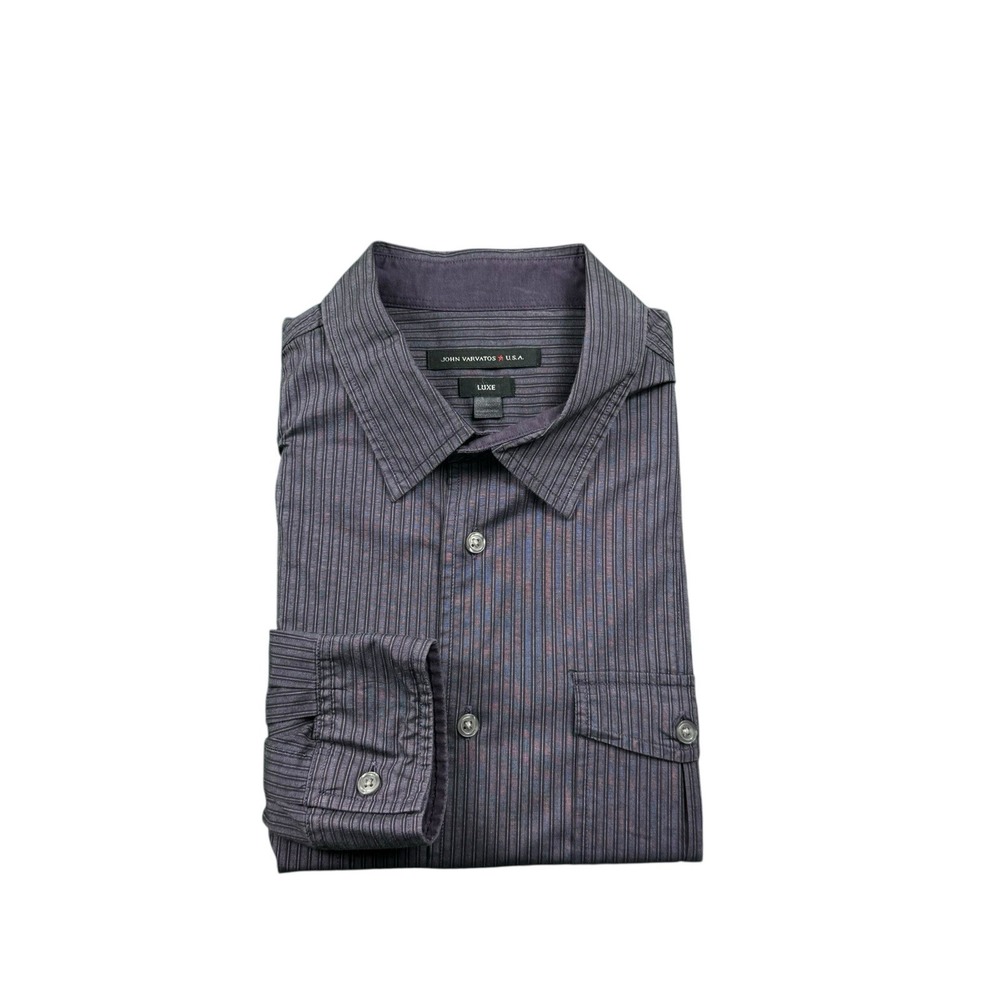 John Varvatos Purple Striped Luxe Cotton Men’s L/S Button Front Size Large